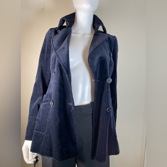 THEORY Blue VELVET Dedrick Adore Eclipse Womens SZ P Coat Jacket DOUBLE BREASTED - Picture 7 of 16